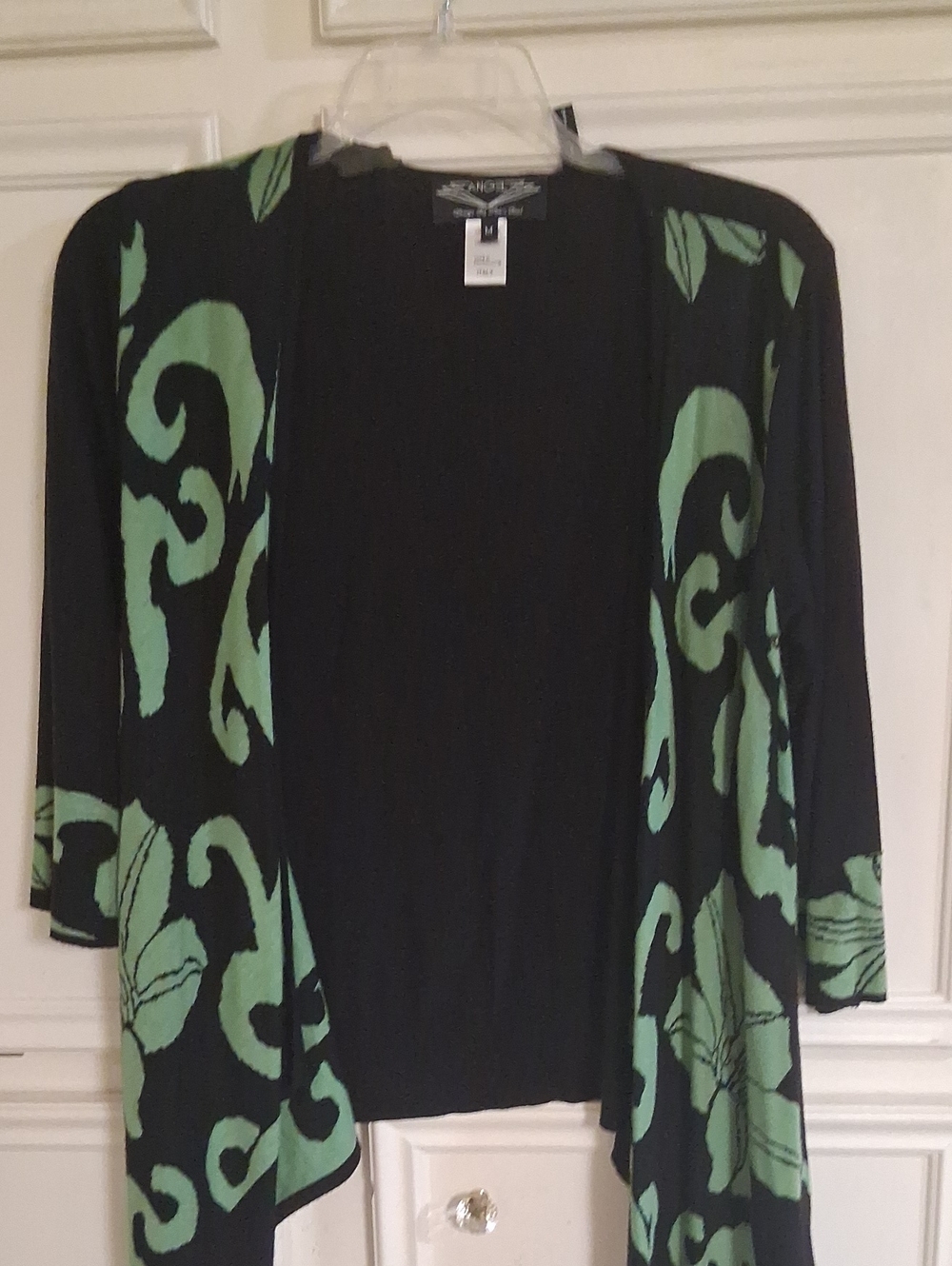Angel Black Open-Front Cardigan with Mint Green Floral Print